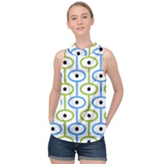 Geometric Pattern Eye Pattern Eyes Eye Print High Neck Satin Top