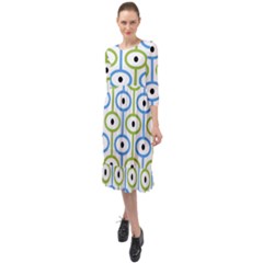 Geometric Pattern Eye Pattern Eyes Eye Print Ruffle End Midi Chiffon Dress by Ravend