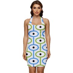 Geometric Pattern Eye Pattern Eyes Eye Print Sleeveless Wide Square Neckline Ruched Bodycon Dress