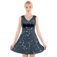 Constellation Stars Art Pattern Design Wallpaper V-neck Sleeveless Dress