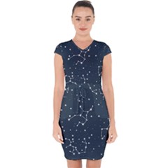 Constellation Stars Art Pattern Design Wallpaper Capsleeve Drawstring Dress 