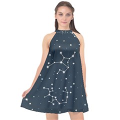 Constellation Stars Art Pattern Design Wallpaper Halter Neckline Chiffon Dress  by Ravend