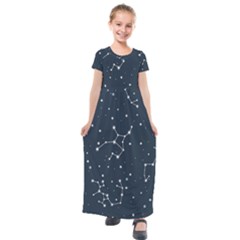 Constellation Stars Art Pattern Design Wallpaper Kids  Short Sleeve Maxi Dress
