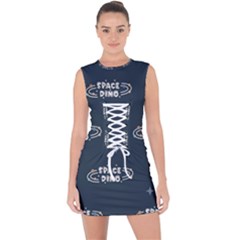 Space Dino Art Pattern Design Wallpaper Background Lace Up Front Bodycon Dress by Ravend