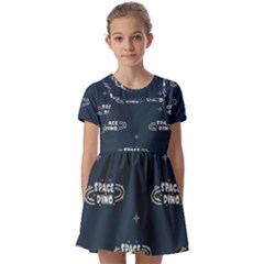 Space Dino Art Pattern Design Wallpaper Background Kids  Short Sleeve Pinafore Style Dress by Ravend