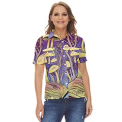 Glamour And Enchantment In Every Color Of The Mushroom Rainbow Women s Short Sleeve Double Pocket Shirt
