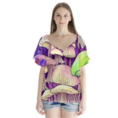 Glamourous Mushrooms For Enchantment And Spellwork V-neck Flutter Sleeve Top by GardenOfOphir