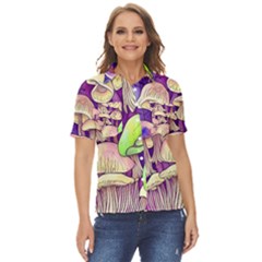 Glamourous Mushrooms For Enchantment And Spellwork Women s Short Sleeve Double Pocket Shirt
