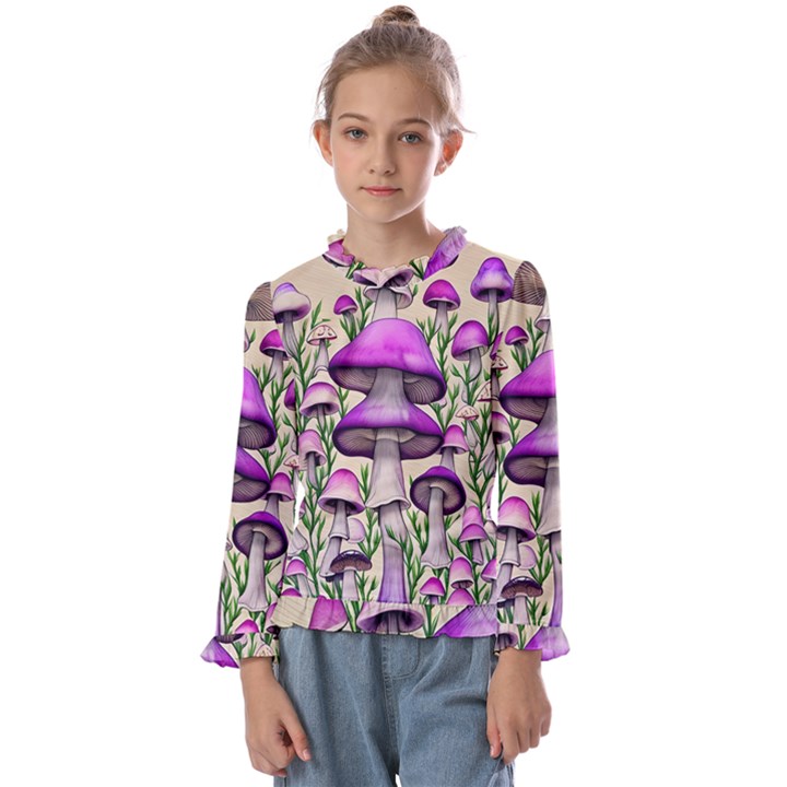 Black Magic Mushroom For Voodoo And Witchcraft Kids  Frill Detail Tee