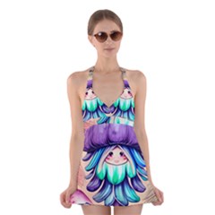 Psychedelic Mushroom For Sorcery And Theurgy Halter Dress Swimsuit  by GardenOfOphir