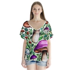 Magician s Conjuration Mushroom V-neck Flutter Sleeve Top