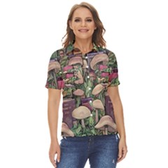 Spellbinding Mojo Mushroom Women s Short Sleeve Double Pocket Shirt