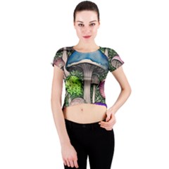 Necromancy Of The Mushroom Crew Neck Crop Top by GardenOfOphir