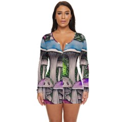 Necromancy Of The Mushroom Long Sleeve Boyleg Swimsuit