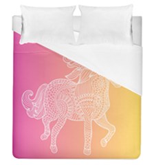 Unicorm Orange And Pink Duvet Cover (queen Size)