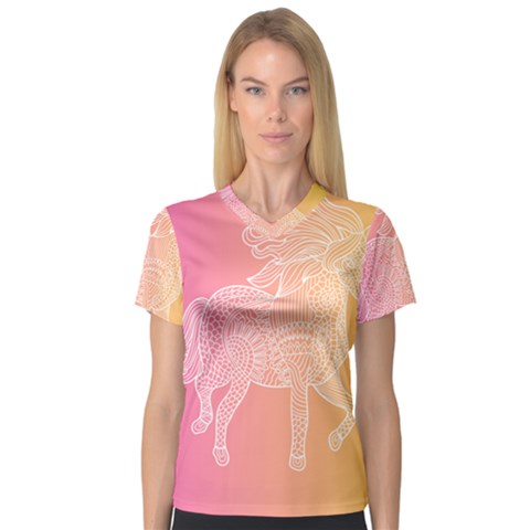 Unicorm Orange And Pink V-neck Sport Mesh Tee by lifestyleshopee