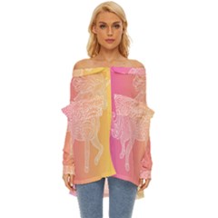 Unicorm Orange And Pink Off Shoulder Chiffon Pocket Shirt by lifestyleshopee