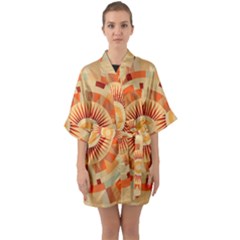 Ai Generated Retro Geometric Pattern Decor Pattern Half Sleeve Satin Kimono  by Ravend