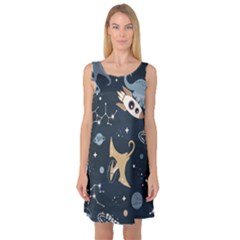 Space Theme Art Pattern Design Wallpaper Sleeveless Satin Nightdress