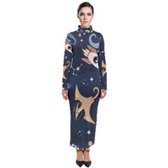 Space Theme Art Pattern Design Wallpaper Turtleneck Maxi Dress