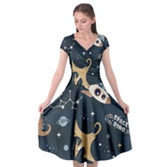 Space Theme Art Pattern Design Wallpaper Cap Sleeve Wrap Front Dress