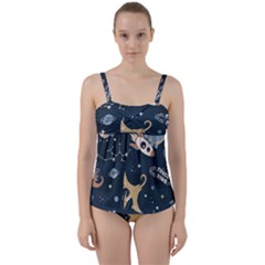 Space Theme Art Pattern Design Wallpaper Twist Front Tankini Set