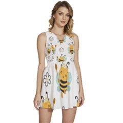 Art Bee Pattern Design Wallpaper Background Sleeveless High Waist Mini Dress