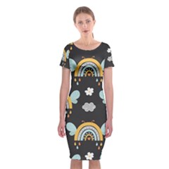 Art Pattern Design Floral Wallpaper Background Classic Short Sleeve Midi Dress