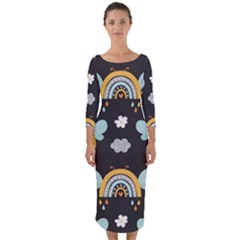 Art Pattern Design Floral Wallpaper Background Quarter Sleeve Midi Bodycon Dress by Ravend