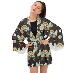 Art Pattern Design Floral Wallpaper Background Long Sleeve Kimono