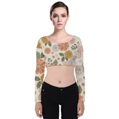 Flower Petals Plants Floral Print Pattern Design Velvet Long Sleeve Crop Top by Ravend