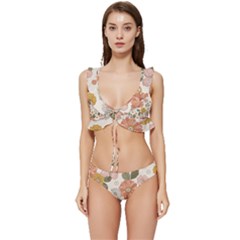 Flower Petals Plants Floral Print Pattern Design Low Cut Ruffle Edge Bikini Set by Ravend