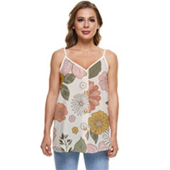 Flower Petals Plants Floral Print Pattern Design Casual Spaghetti Strap Chiffon Top