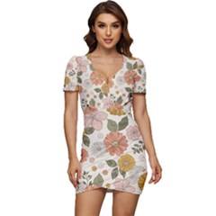 Flower Petals Plants Floral Print Pattern Design Low Cut Cap Sleeve Mini Dress