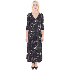 Flowers Floral Pattern Floral Print Background Quarter Sleeve Wrap Maxi Dress