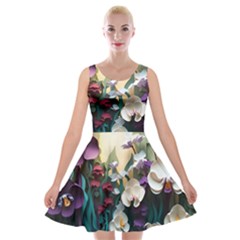 Ai Generated Flower Orchids Bloom Flora Nature Velvet Skater Dress