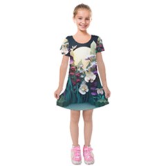 Ai Generated Flower Orchids Bloom Flora Nature Kids  Short Sleeve Velvet Dress