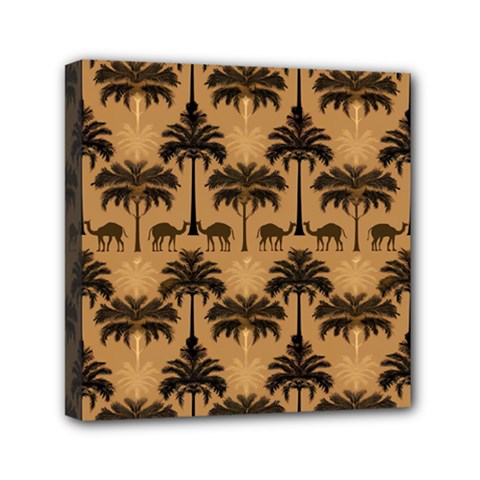 Ai Generated Camels Palm Trees Pattern Mini Canvas 6  X 6  (stretched) by Ravend