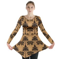 Ai Generated Camels Palm Trees Pattern Long Sleeve Tunic  by Ravend