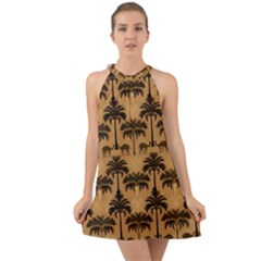 Ai Generated Camels Palm Trees Pattern Halter Tie Back Chiffon Dress