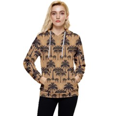 Ai Generated Camels Palm Trees Pattern Women s Lightweight Drawstring Hoodie