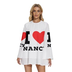 I Love Nancy Round Neck Long Sleeve Bohemian Style Chiffon Mini Dress