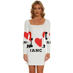 I Love Nancy Long Sleeve Square Neck Bodycon Velvet Dress