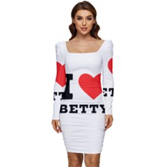 I Love Betty Women Long Sleeve Ruched Stretch Jersey Dress