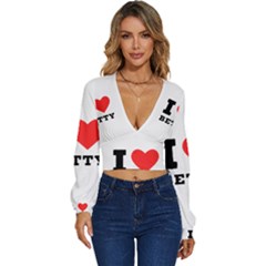 I Love Betty Long Sleeve Deep-v Velour Top