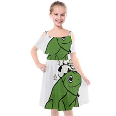 Frog With A Cowboy Hat Kids  Cut Out Shoulders Chiffon Dress