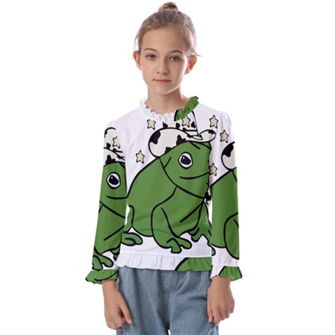 Frog With A Cowboy Hat Kids  Frill Detail Tee by Teevova