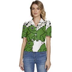 Frog With A Cowboy Hat Puffed Short Sleeve Button Up Jacket