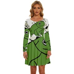 Frog With A Cowboy Hat Long Sleeve Wide Neck Velvet Dress