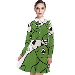 Frog With A Cowboy Hat Long Sleeve Chiffon Shirt Dress by Teevova